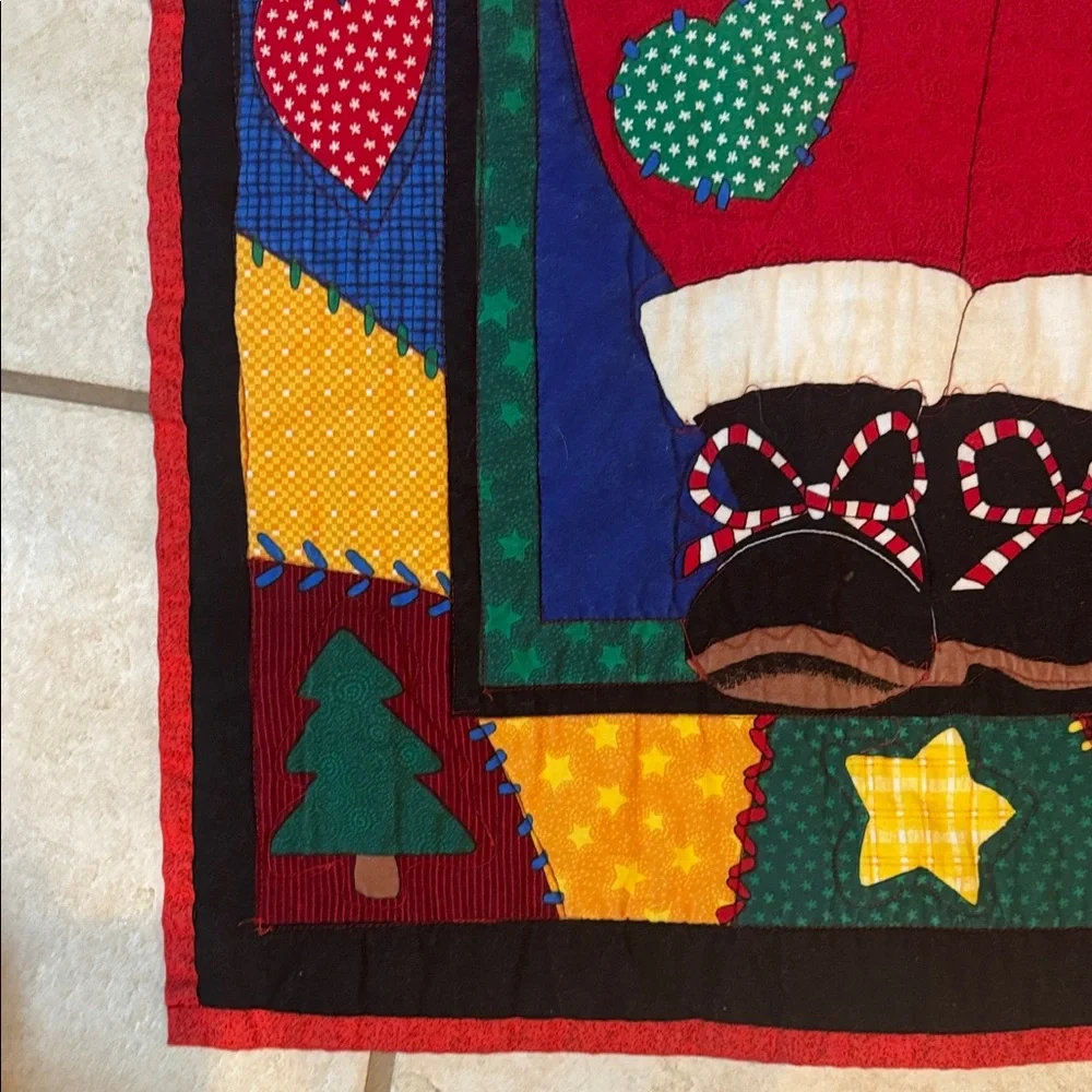 Quilt Throw Colorful Santa and Christmas Tree Holiday Throw